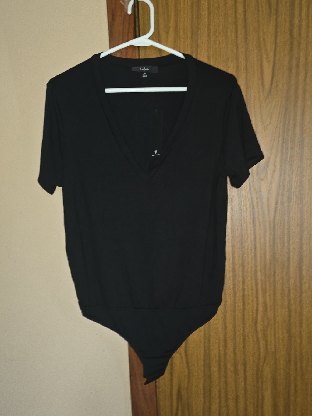 Lulu's Black V-Neck Short Sleeve Bodysuit